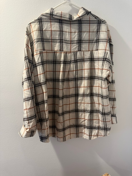 SHEIN Cream Plaid Button-Up Shirt with Black & Rust Lines - Picture 3 of 3